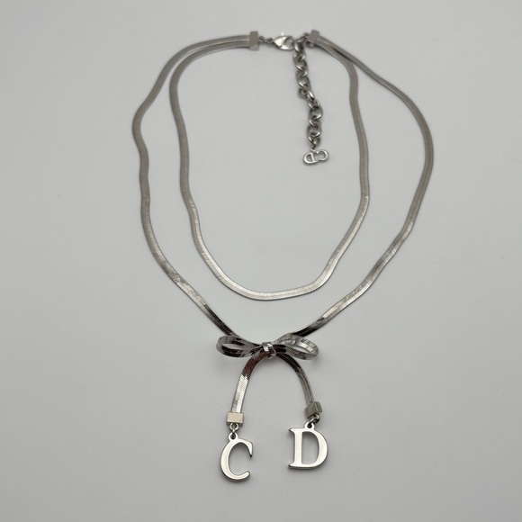 Christian Dior Silver Bow CD Charm Necklace - Picture 3 of 5